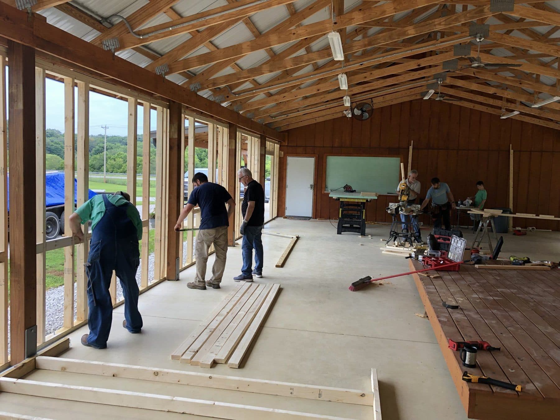 The renovation from the far end, framing complete along the length of the building
